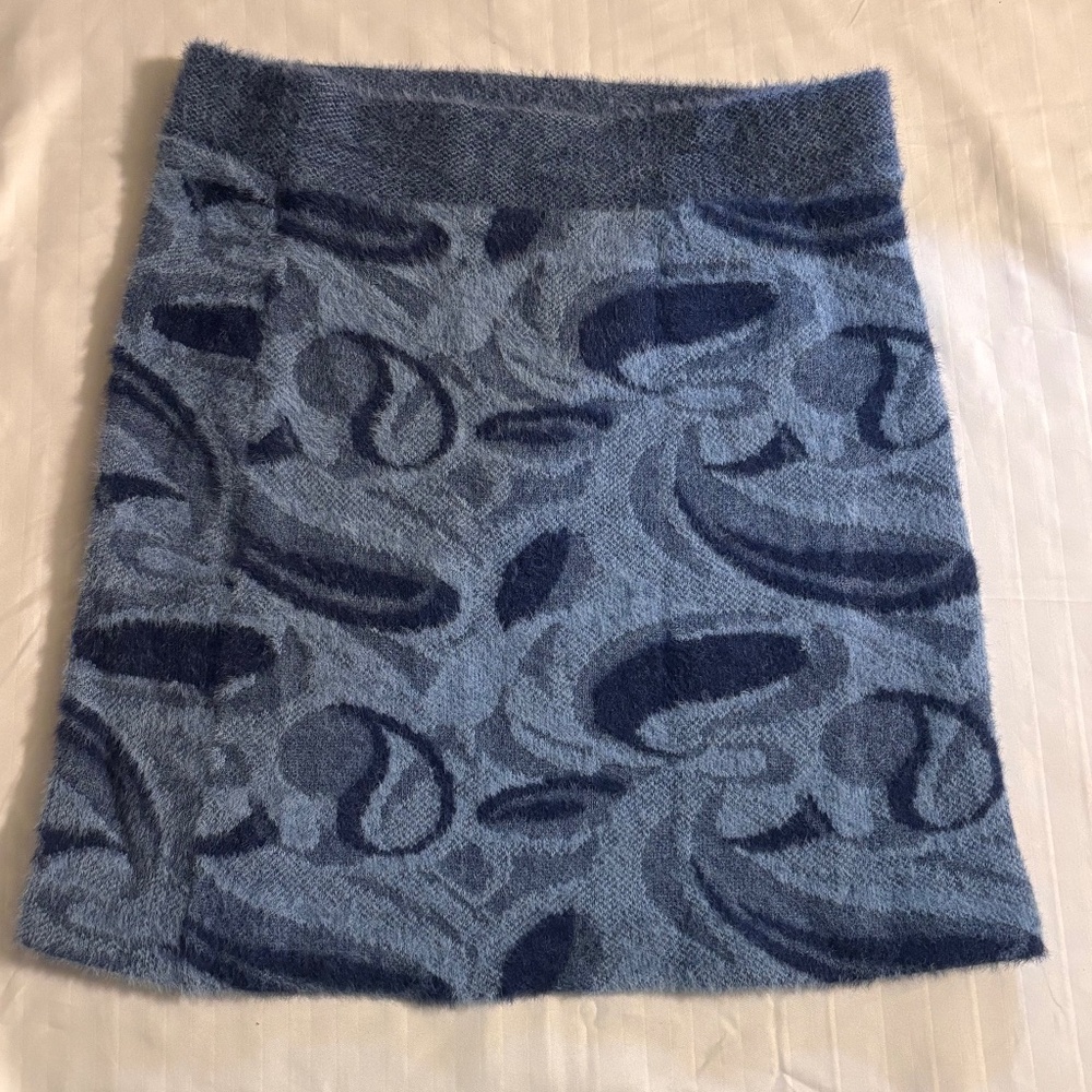 Zara Paisley Knit Mini Skirt Blue/Navy Sz Medium Pull On